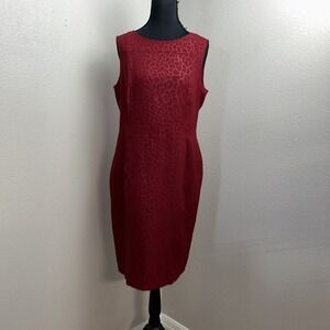 Madison Leigh Sheath Dress Women's 10 Red Animal Print Holiday Career Artsy